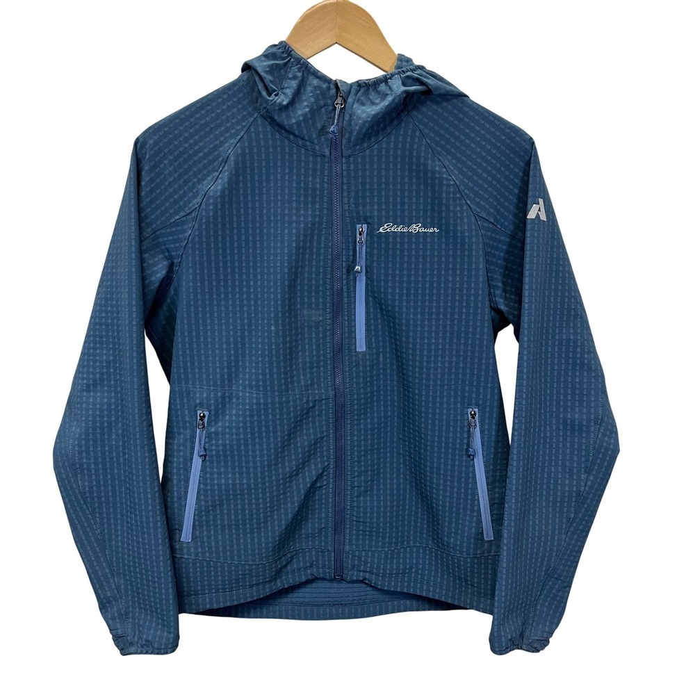 Eddie Bauer First Ascent Womens Blue Grid Fleece Hooded Jacket Full Zip Medium
